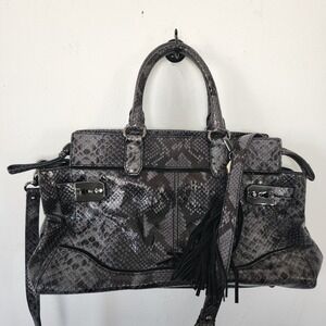 Rafe New York Black Grey Alligator Print Crossbody Purse Leather Zip Close